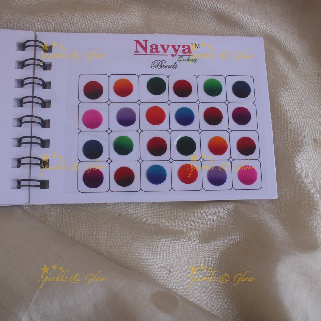 Navya round big bindi with plain glitter and 3D with in spiral book in assorted colours