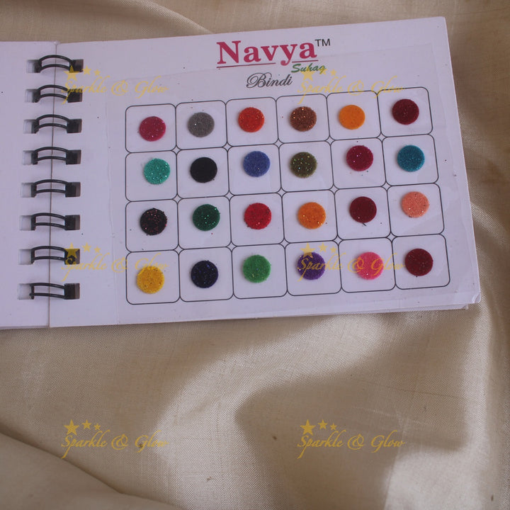 Navya round bindi with plain glitter and 3D with in spiral book in assorted colours - size 5