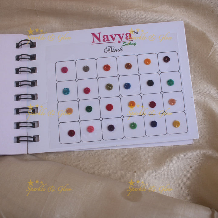 Navya round bindi with plain glitter and 3D with in spiral book in assorted colours - size 7