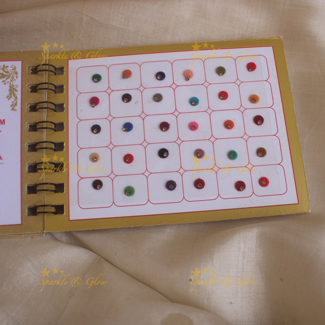 Swastik round single stone bindi with in spiral book in assorted colours - size 4