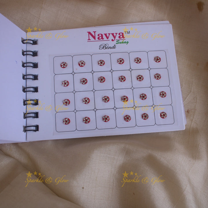 Navya round single size stone bindi with in spiral book in assorted colours