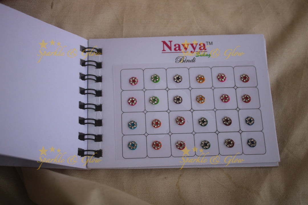 Navya round single size stone bindi with in spiral book in assorted colours - 6