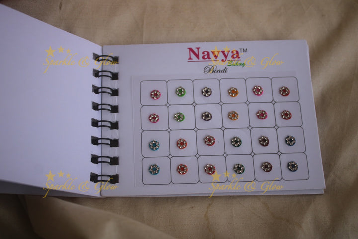 Navya round single size stone bindi with in spiral book in assorted colours - 6