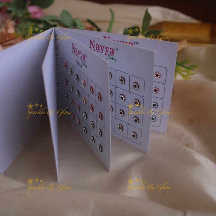Navya round single size stone bindi with in spiral book in assorted colours - 7