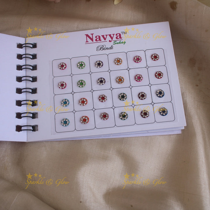 Navya round single size stone bindi with in spiral book in assorted colours - 7