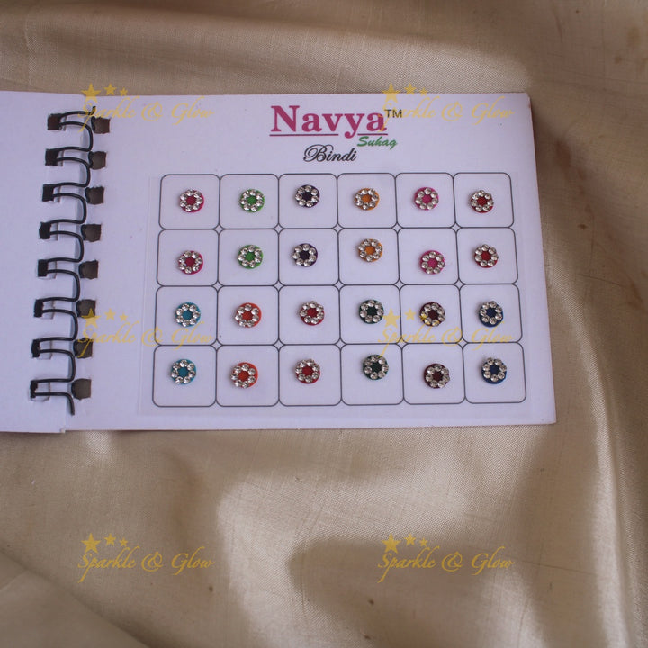 Navya round single size stone bindi with in spiral book in assorted colours - 7