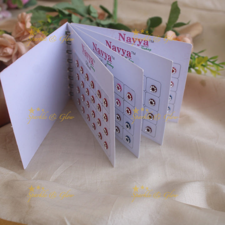 Navya round single size stone bindi with in spiral book in assorted colours - 8