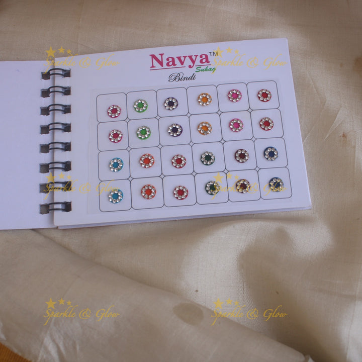 Navya round single size stone bindi with in spiral book in assorted colours - 8