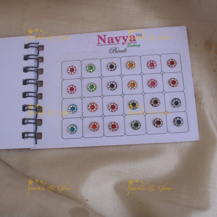Navya round single size stone bindi with in spiral book in assorted colours - 8