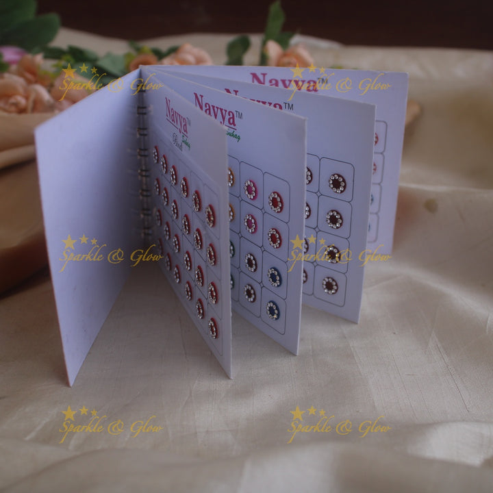 Navya round single size stone bindi with in spiral book in assorted colours - 9