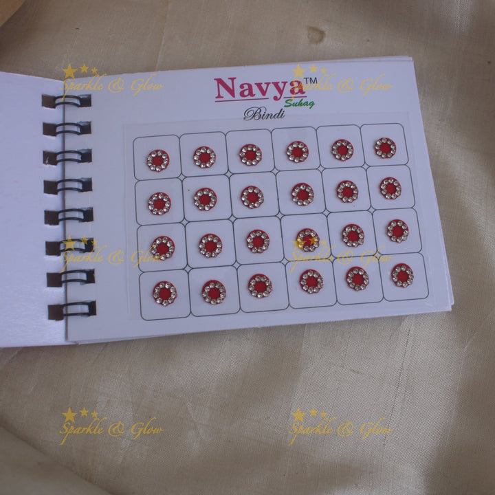Navya round single size stone bindi with in spiral book in assorted colours - 9