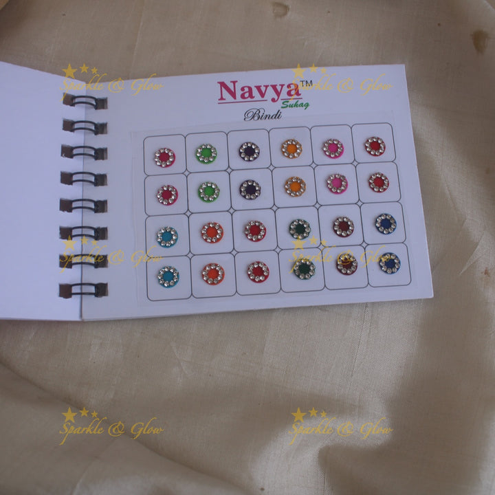 Navya round single size stone bindi with in spiral book in assorted colours - 9