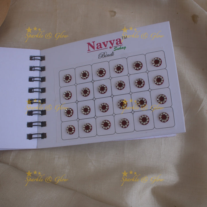 Navya round single size stone bindi with in spiral book in assorted colours - 9