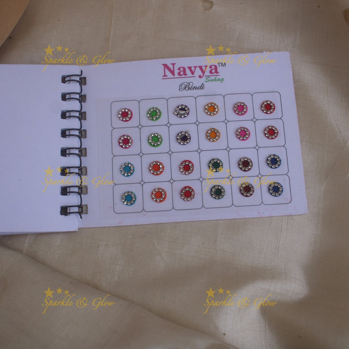 Navya round single size stone bindi with in spiral book in assorted colours - 9