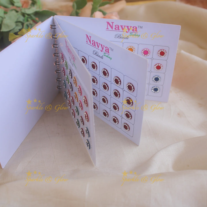 Navya round single size stone bindi with in spiral book in assorted colours - 11