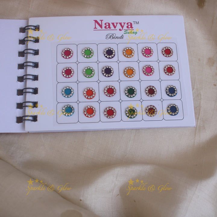 Navya round single size stone bindi with in spiral book in assorted colours - 11