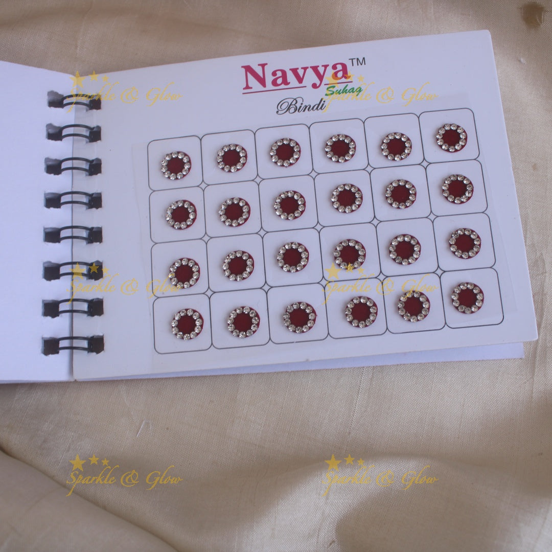 Navya round single size stone bindi with in spiral book in assorted colours - 11