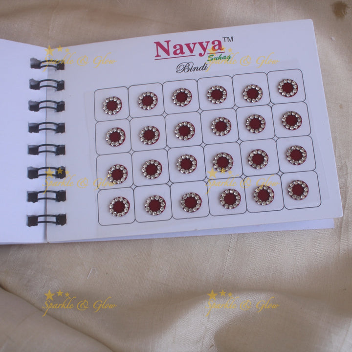 Navya round single size stone bindi with in spiral book in assorted colours - 11