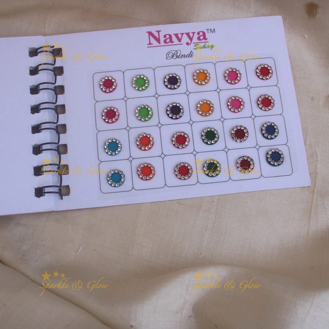 Navya round single size stone bindi with in spiral book in assorted colours - 11