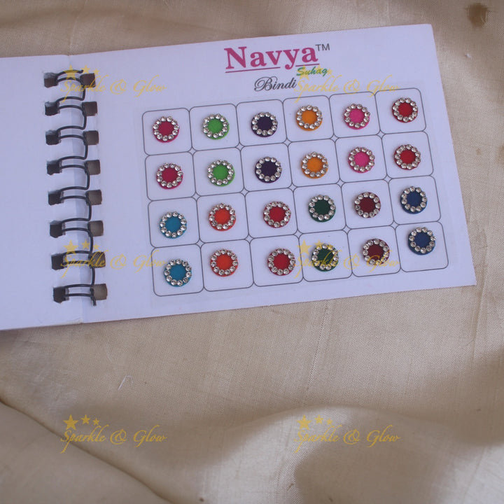 Navya round single size stone bindi with in spiral book in assorted colours - 11