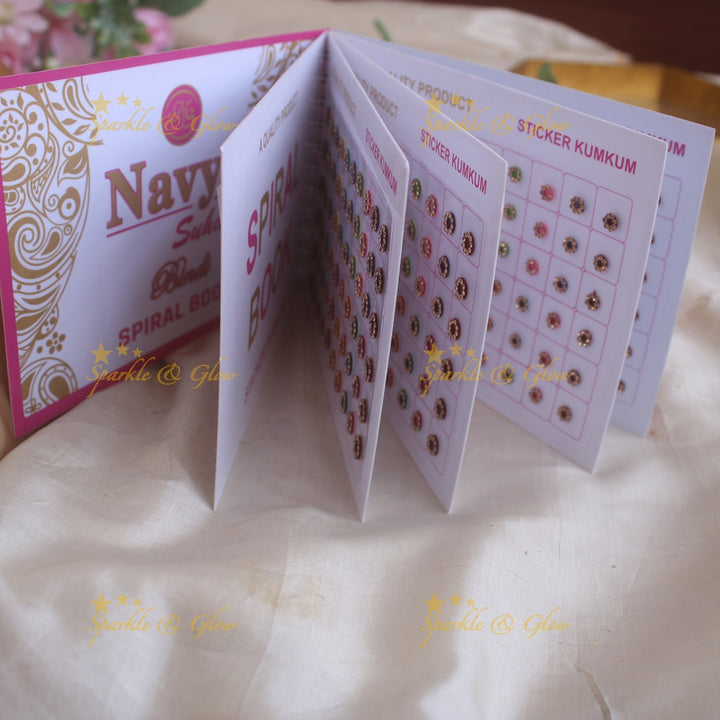 Navya round single size stone bindi with in spiral book in assorted colours - 11