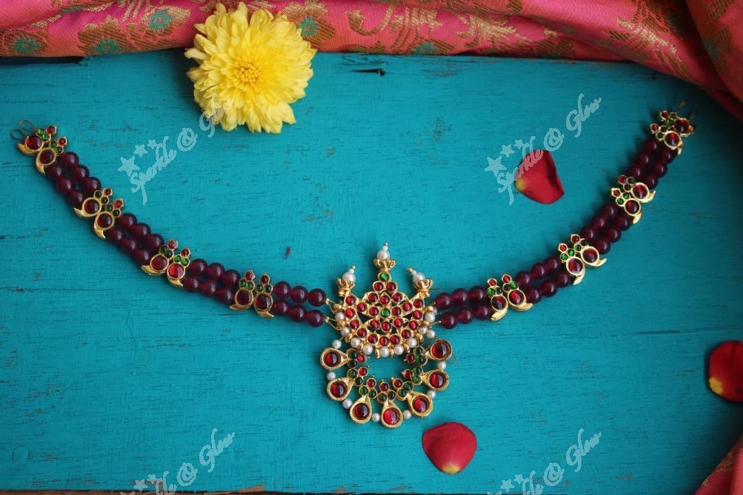 Handmade agate beads statement kemp choker - Pink White - Sparkle and Glow - Pink - Back Chain
