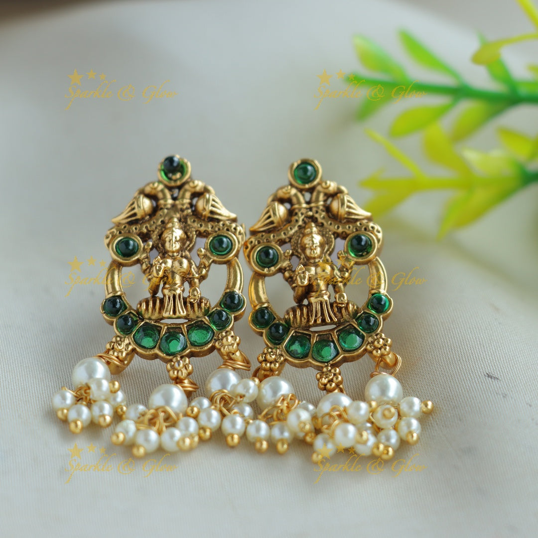 Stunning Lakshmi peacock moon gutta pusalu short necklace with emerald - green