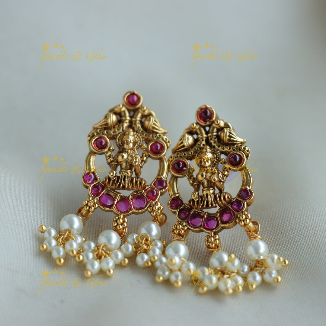Stunning Lakshmi peacock moon gutta pusalu short necklace with ruby - pink