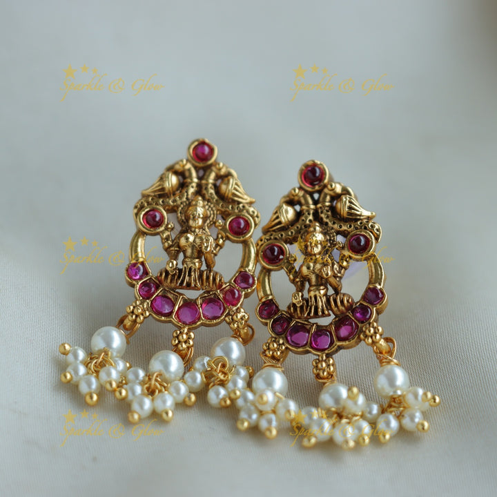 Stunning Lakshmi peacock moon gutta pusalu short necklace with ruby - pink