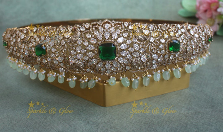 Elegant Peacock Floral Victorian AD Hipbelt with Purple beads
