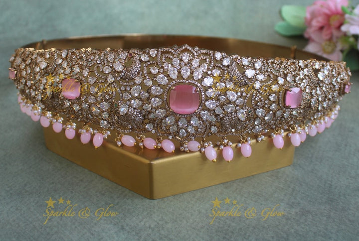 Elegant Peacock Floral Victorian AD Hipbelt with Purple beads