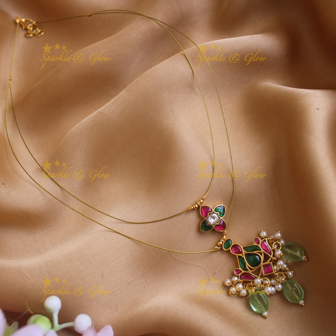 Elegant Floral Two layer short necklace with mintgreen beads