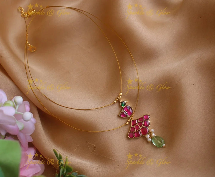 Elegant Bird Floral design two layer short necklace with Mintgreen beads - Sparkle and Glow