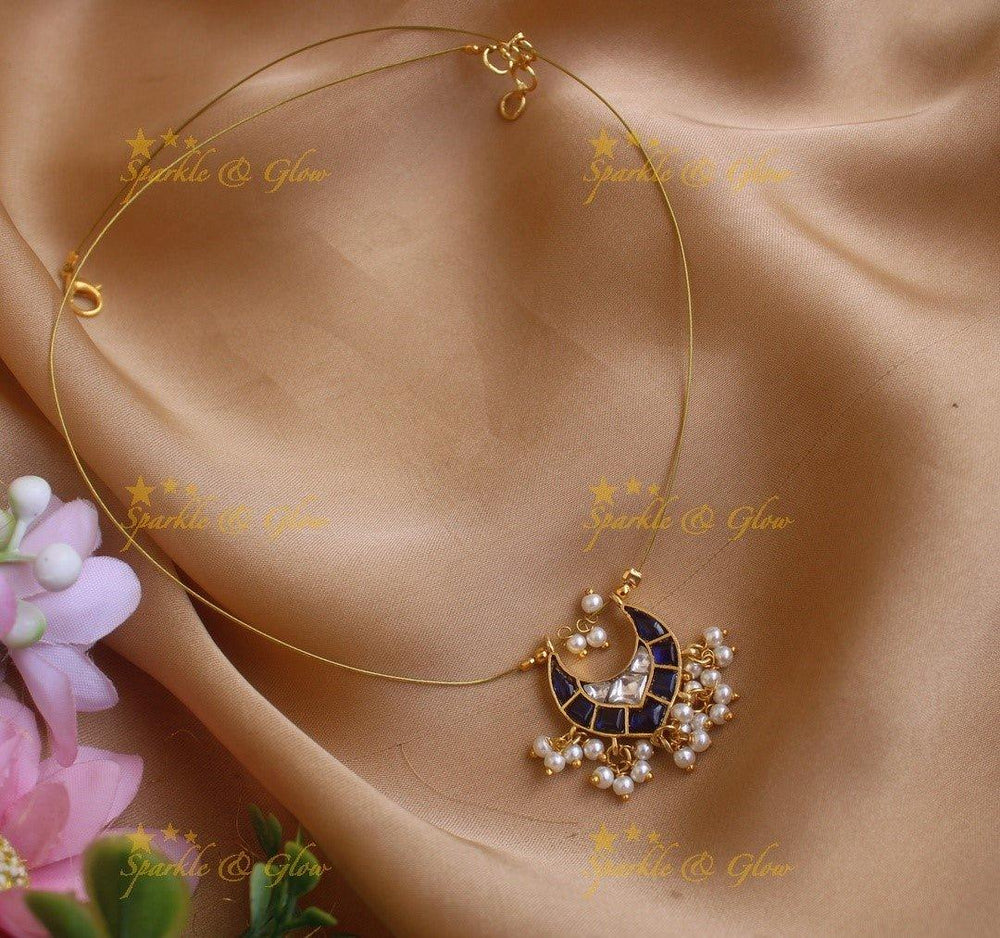 Gracious Half Moon Guttapusalu short necklace- Pink - Sparkle and Glow