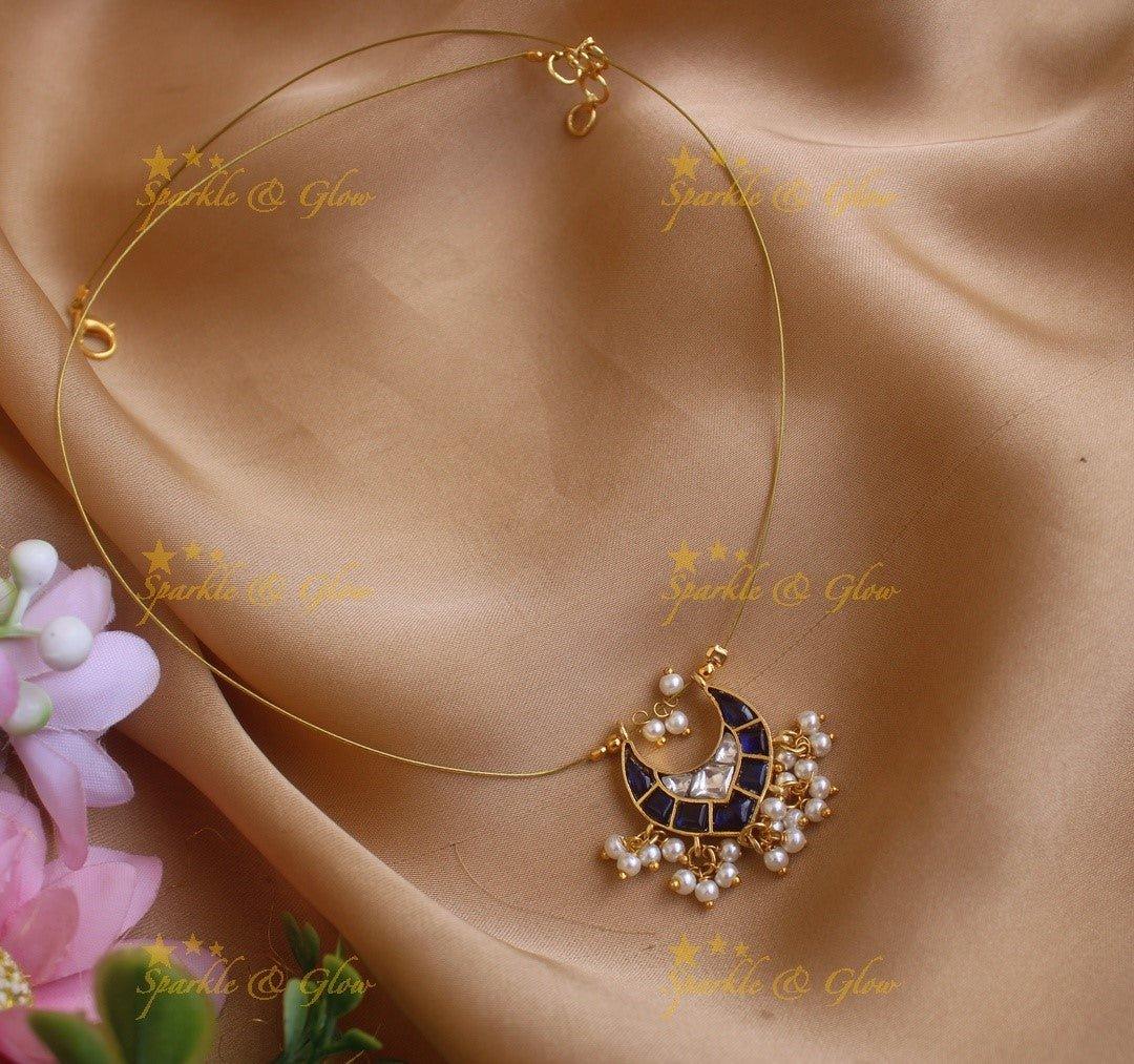Gracious Half Moon Guttapusalu short necklace- Pink - Sparkle and Glow