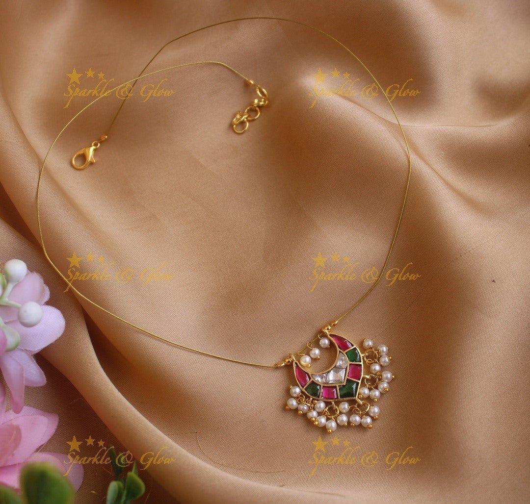 Gracious Half Moon Guttapusalu short necklace- Pink - Sparkle and Glow