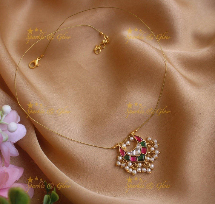 Gracious Half Moon Guttapusalu short necklace- Pink - Sparkle and Glow
