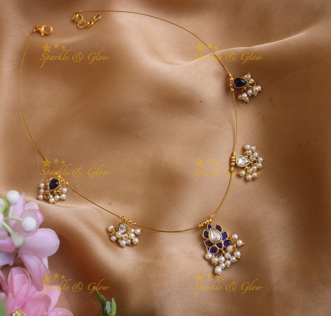 Elegant Lotus Floral Guttapusalu Short necklace- Blue