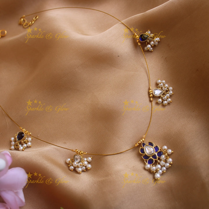 Elegant Lotus Floral Guttapusalu Short necklace- Blue