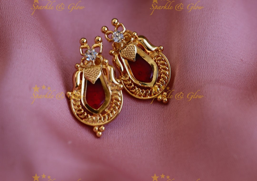 Sparkling Kerala Style Earrings-Red