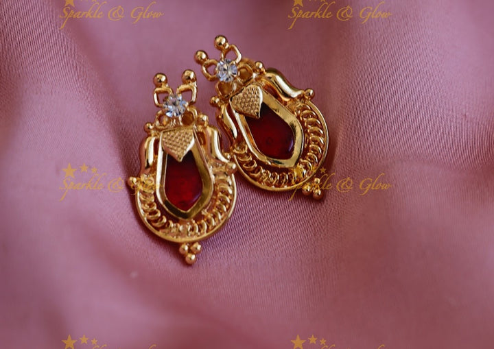 Sparkling Kerala Style Earrings-Red
