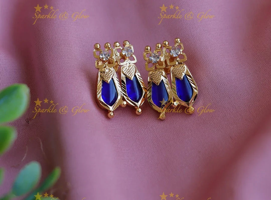 Beautiful Dual tone kerala style earrings-Blue - Sparkle and Glow