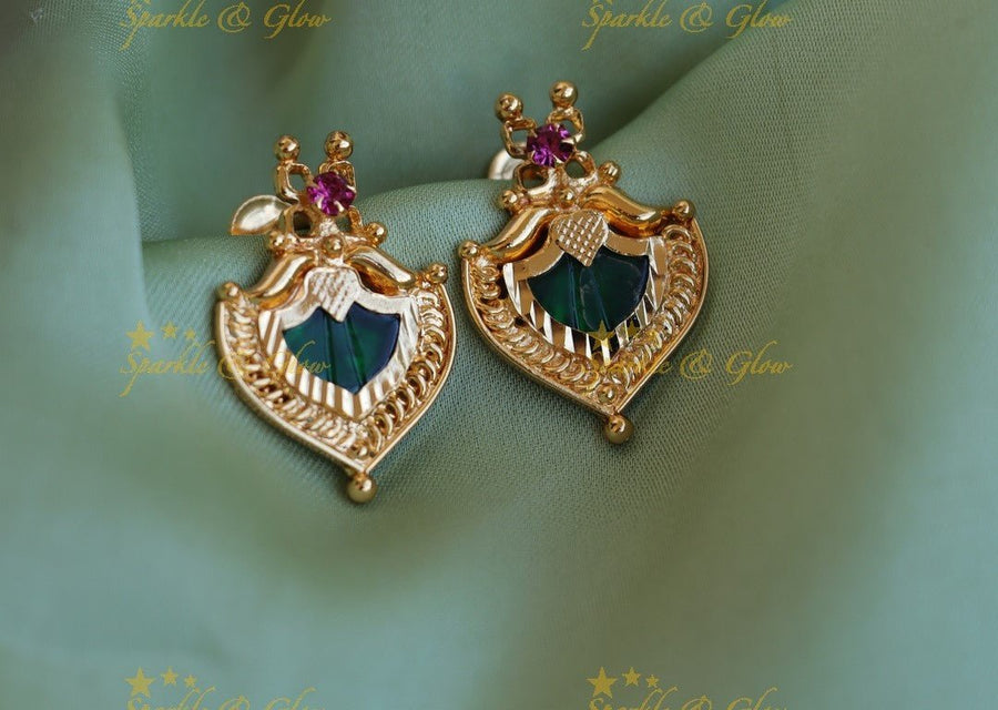Beautiful Kerala style Palaka Earrings - Green - Sparkle and Glow - Green - 