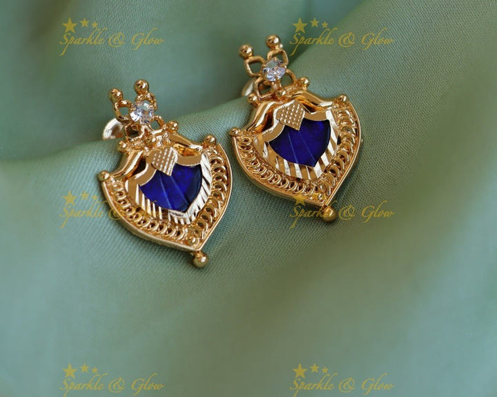 Beautiful Kerala style Palaka Earrings - Green - Sparkle and Glow - Blue - 