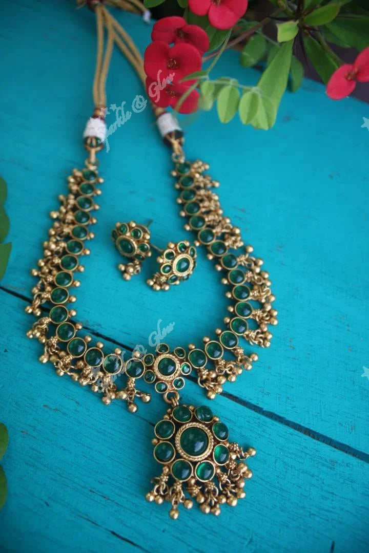 Beautiful gold alike polished kemp Adigai with Gold Drops - Kemp Blue - Sparkle and Glow
