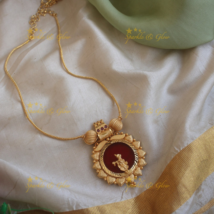 Elegant Idol Krishna Pendant Necklace-Red