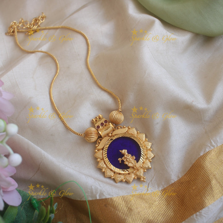 Elegant Idol Krishna Pendant Necklace-Blue