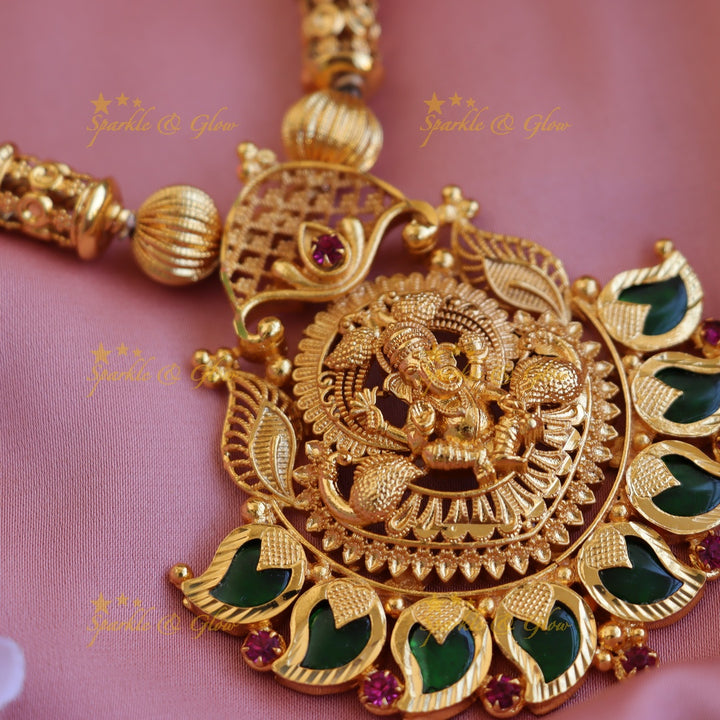 Idol Ganesha Mango design Kerala style necklace