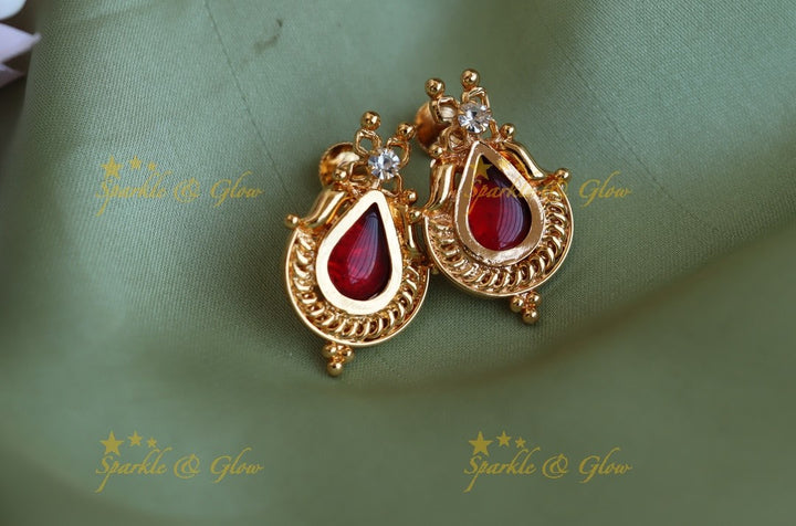 Beautiful Palaka design Kerala style earrings-Red