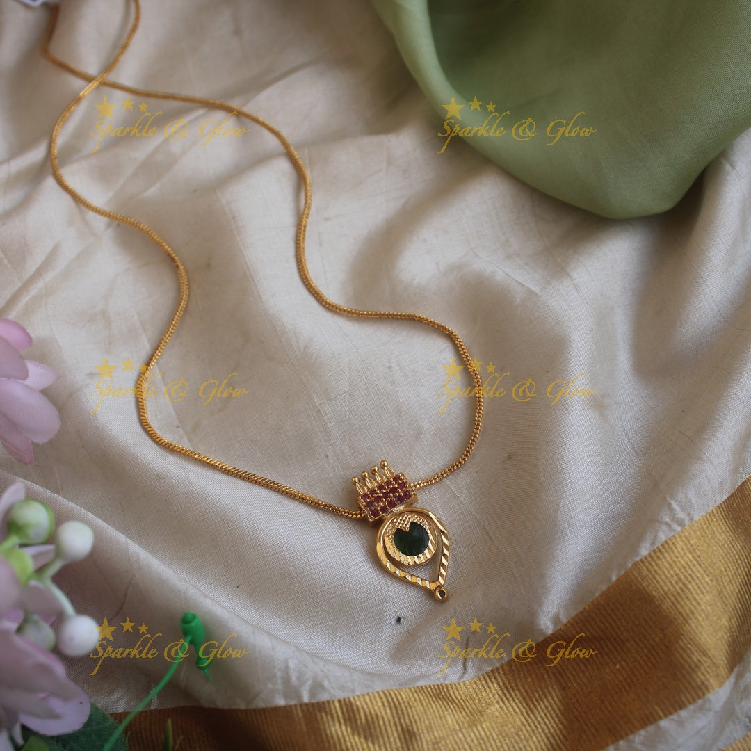 Sparkling Emerald V shape pendant necklace